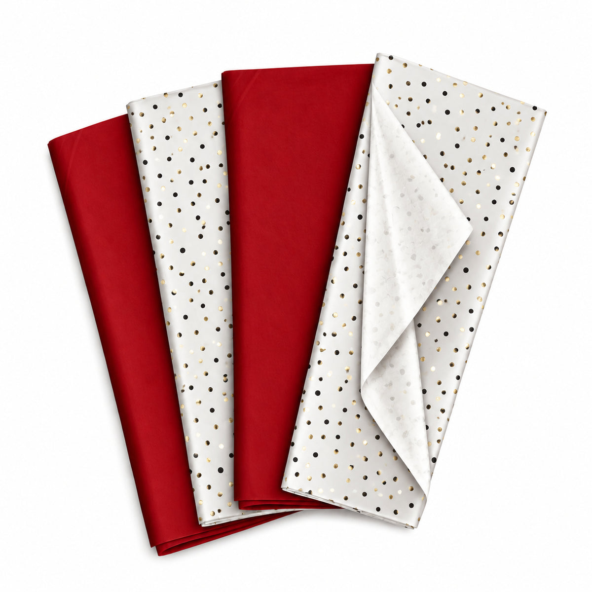 Pack of 8 Confetti Dots Luxury Red Foil Design & Plain Red 50 x 70 cm Tissue Sheets - Christmas, Valentine
