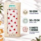 Pack of 5 Christmas Santa Hat Toss Design 50 x 70 cm Luxury Red Foil Tissue Sheets