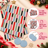 Pack of 2 Confetti Collumns Design 50 x 70 cm Gift Wrap Sheets with 2 Tags - Christmas Birthdays Kids Party Holiday Gifting