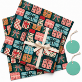 Pack of 2 Present Pattern Design 50 x 70 cm Gift Wrap Sheets with 2 Tags - Christmas Birthdays Kids Party Holiday Gifting
