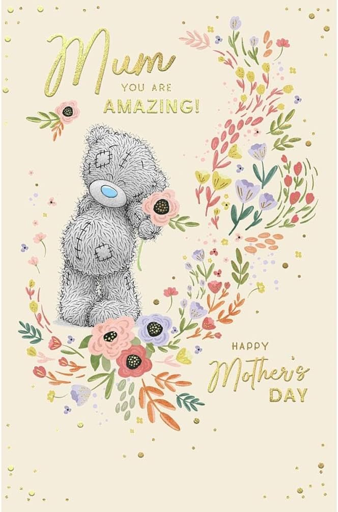 Bear Holding Flower Amazing Mum Mother's Day Card {DC}