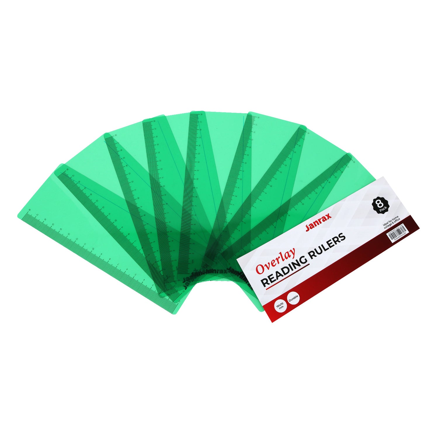 Pack of 8 Green 191x70mm Dyslexia Overlay Reading Rulers – PET Material, Rounded Corners