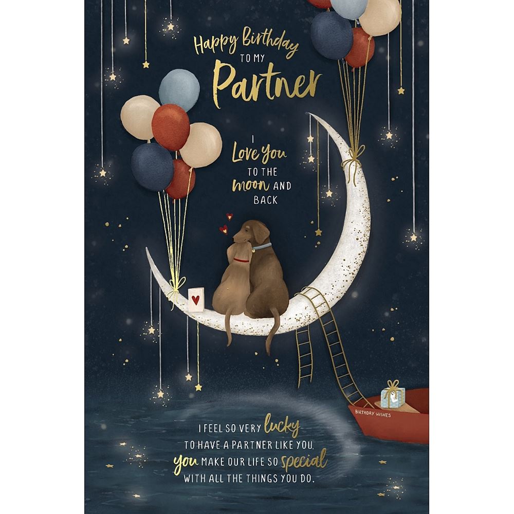 Partner Birthday Card Moon and Stars Design 