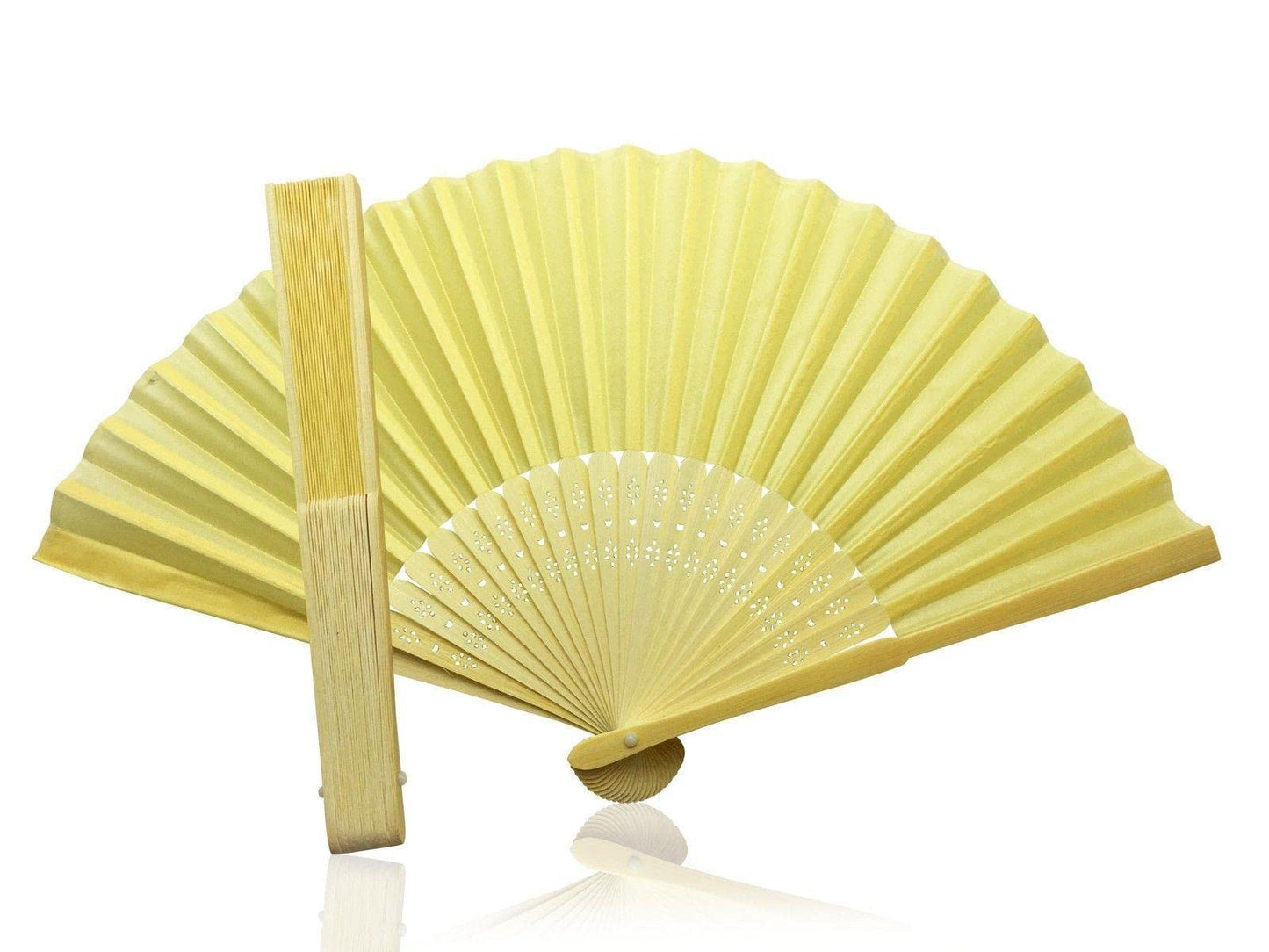 Ivory Fabric Hand Held Bamboo Wooden Fan