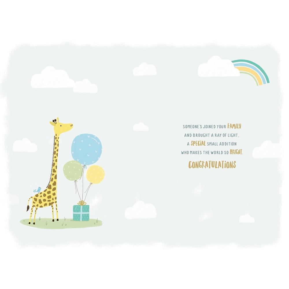 New Baby Boy Grandson Birth Congratulations Card Giraffe, Rainbow & Balloons  