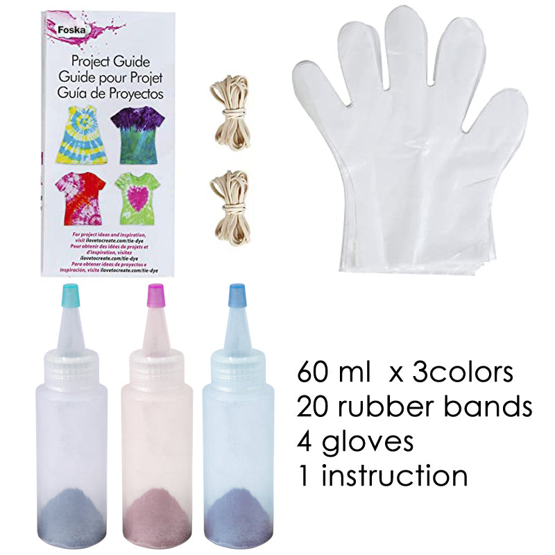 Pack of 3 Colours Tie Dye Kit -Turquoise, Lime. Purple