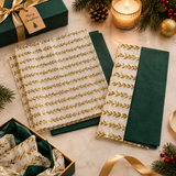 Pack of 8 Garden Bands Luxury Gold Foil Design & Plain Green 50 x 70 cm Tissue Sheets - Christmas Winter Celebrations Wedding Anniversary