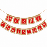 Merry Christmas 2 Strings Hessian Bunting 14 Square Pennants
