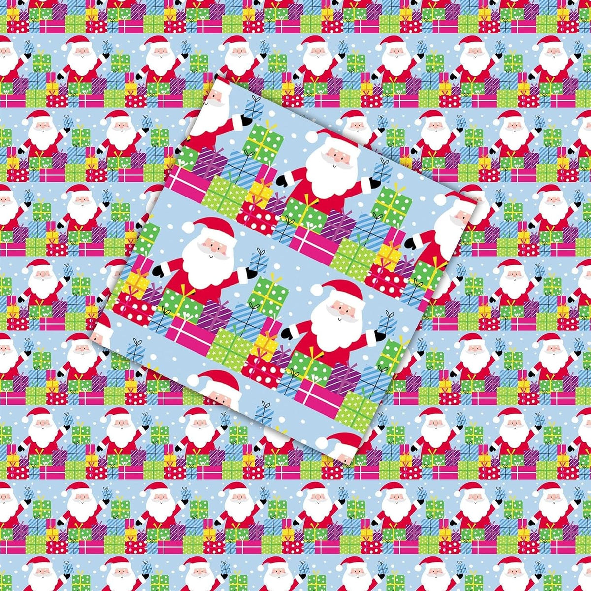 Pack of 8 Santa Snowflake Holly Christmas Gift Wrapping Paper Sheets