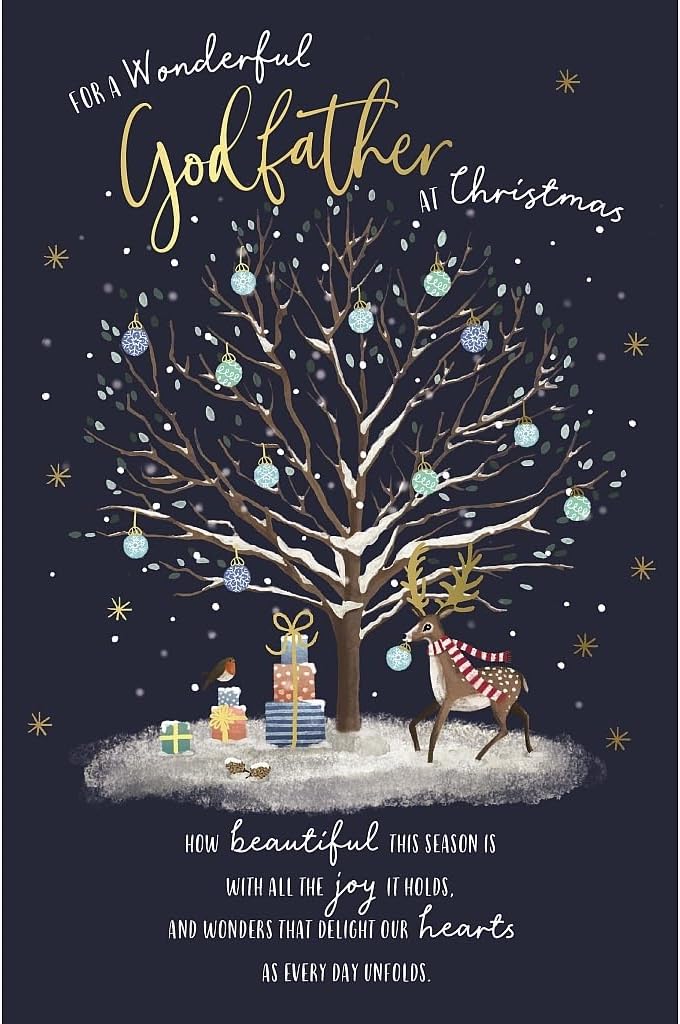 Festive Tree With Reindeer Godfather Christmas Card