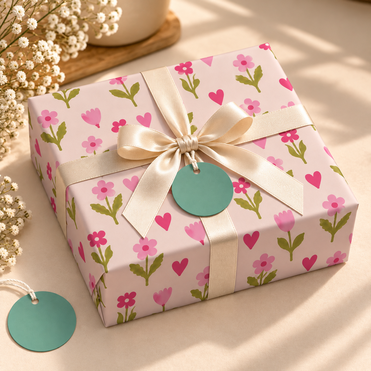Pack of 2 Little Wildflower Design 50 x 70 cm Gift Wrap Sheets with 2 Tags - Valentine’s Mother's Day Birthdays Everyday Celebrations