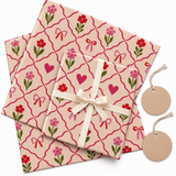 Pack of 2 Sweet Blooms Design 50 x 70 cm Gift Wrap Sheets with 2 Tags - Valentine’s Mother's Day Birthdays Everyday Celebrations