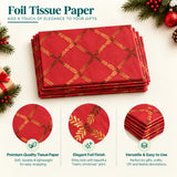 Pack of 5 Red Leaf Lattice Frame Design 50 x 70 cm Luxury Gold Foil Tissue Sheets - Christmas, Valentine