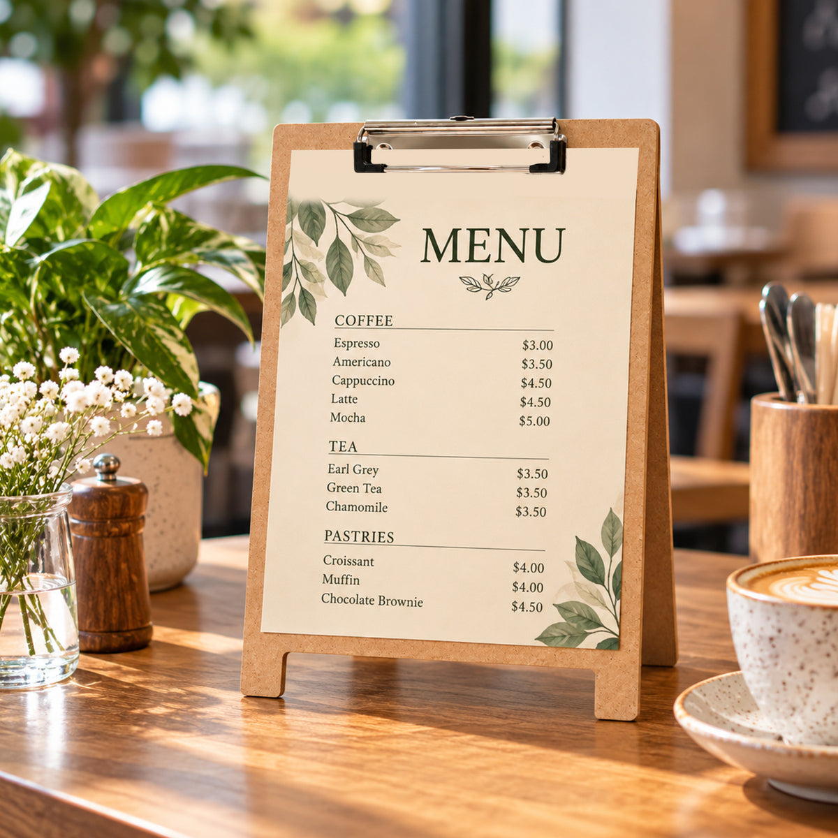 A4 5mm Thick Wooden Stand Folding Menu Clipboard