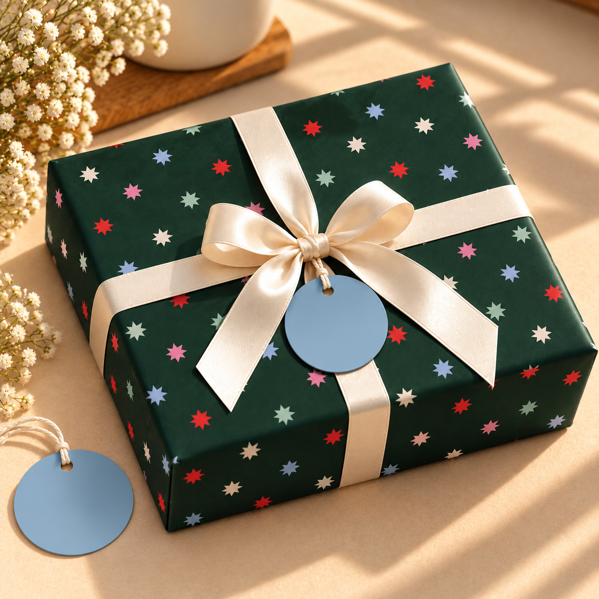 Pack of 2 Christmas Midnight Starfall Design 50 x 70 cm Gift Wrap Sheets with 2 Tags - Christmas Birthdays Kids Party Holiday Gifting