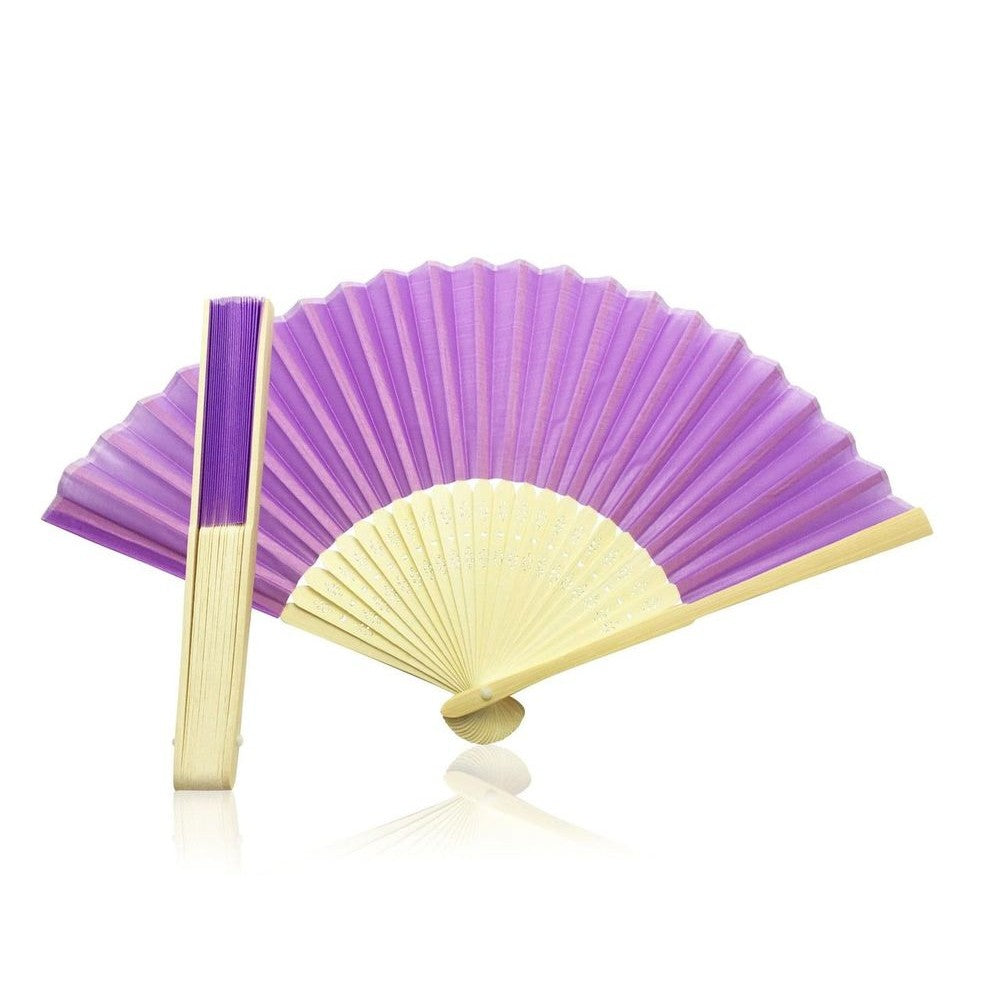 Purple Fabric Hand Held Bamboo Wooden Fan
