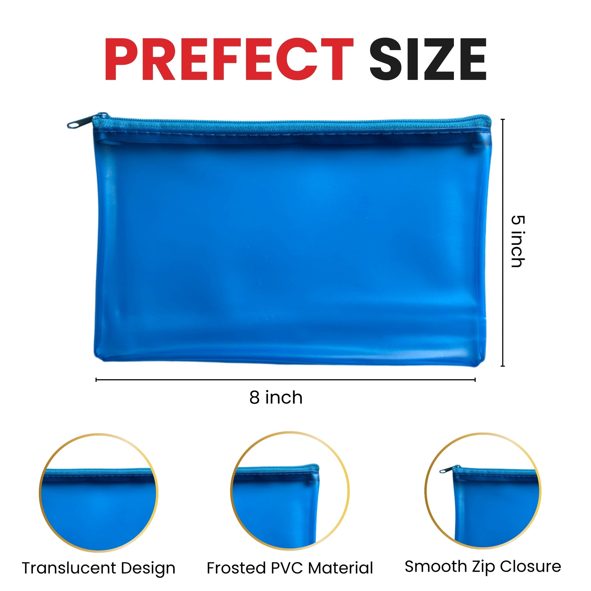 8x5" Frosted Orange Pencil Case - See Through Exam Clear Translucent