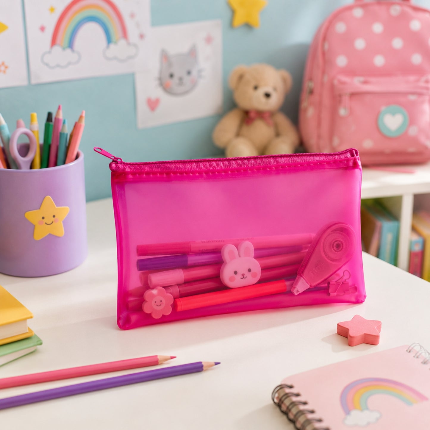 8x5" Frosted Orange Pencil Case - See Through Exam Clear Translucent