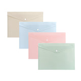 Pack of 12 A4 Assorted Light Pastel Coloured Soft Touch Plastic Document Wallets with Button Closure