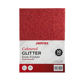Pack of 10 A4 Red Glitter EVA Foam Sheets