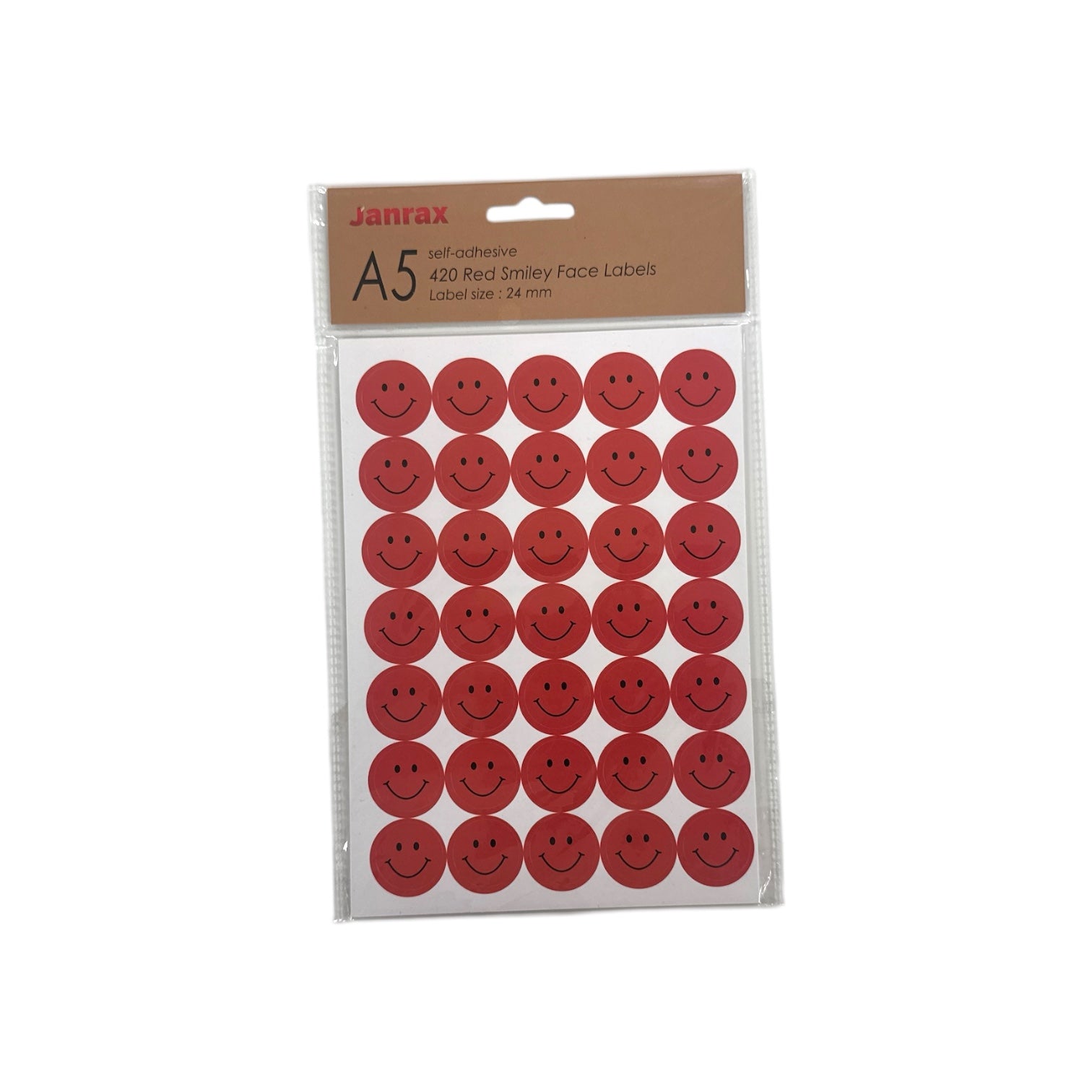 Pack of 420 Red Smile Face 24mm Self-Adhesive Labels