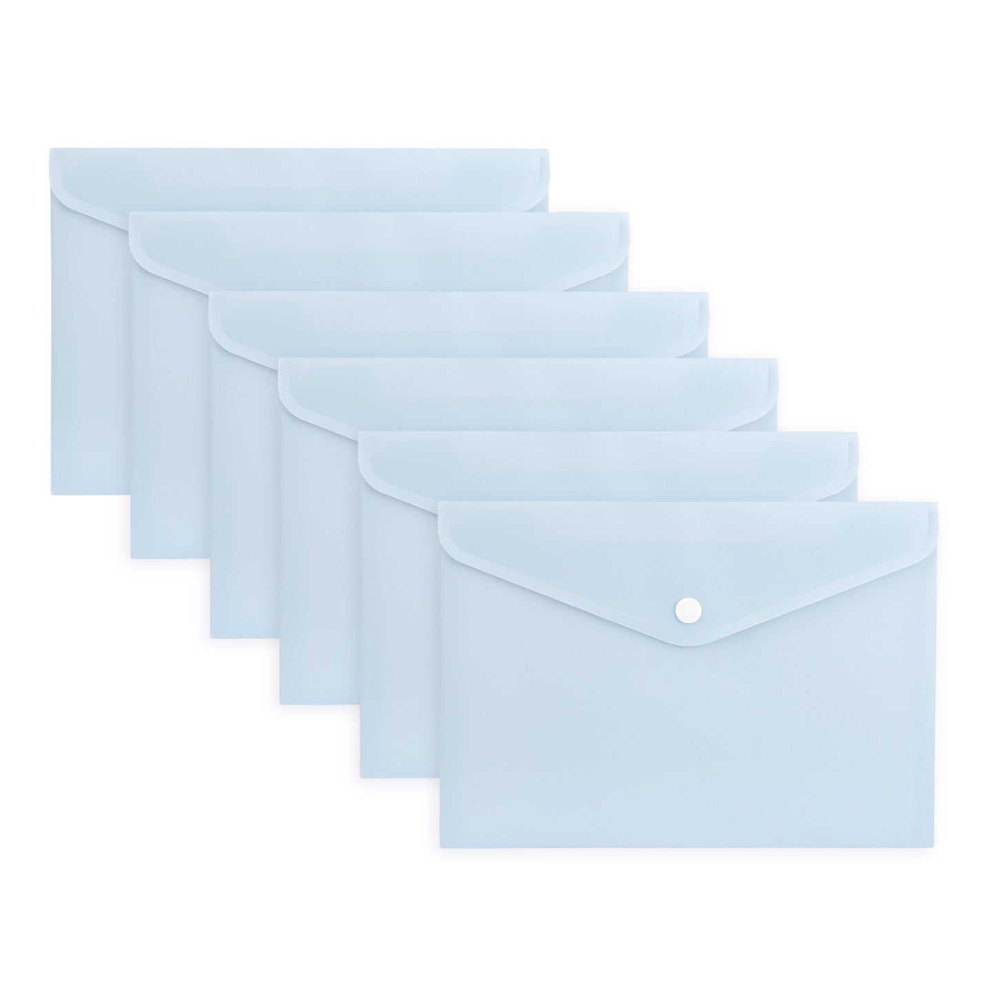 Pack of 12 A5 Light Pastel Blue Soft Touch Plastic Document Wallets with Button Closure