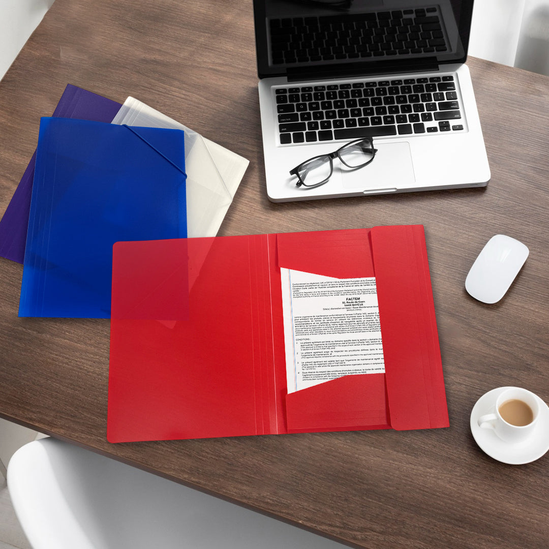 Pack of 12 A4 Clearview Assorted Colour 3 Flap Folders with Elasticated Closure