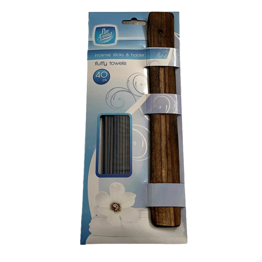 Pack of 40 Pan Aroma Fluffy Towels Incense Sticks & Holder {DC}