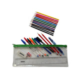 Stationery Filled Green Zip 13x5" Pencil Case with Colouring Pencils