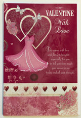 With Love Sentimental Verse Morden Pink Dress & Heart Valentine's Day Card