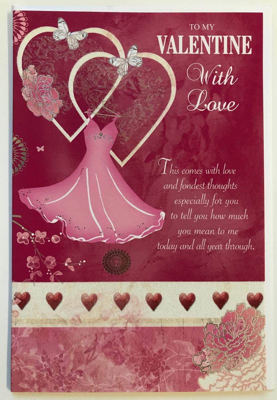 With Love Sentimental Verse Morden Pink Dress & Heart Valentine's Day Card
