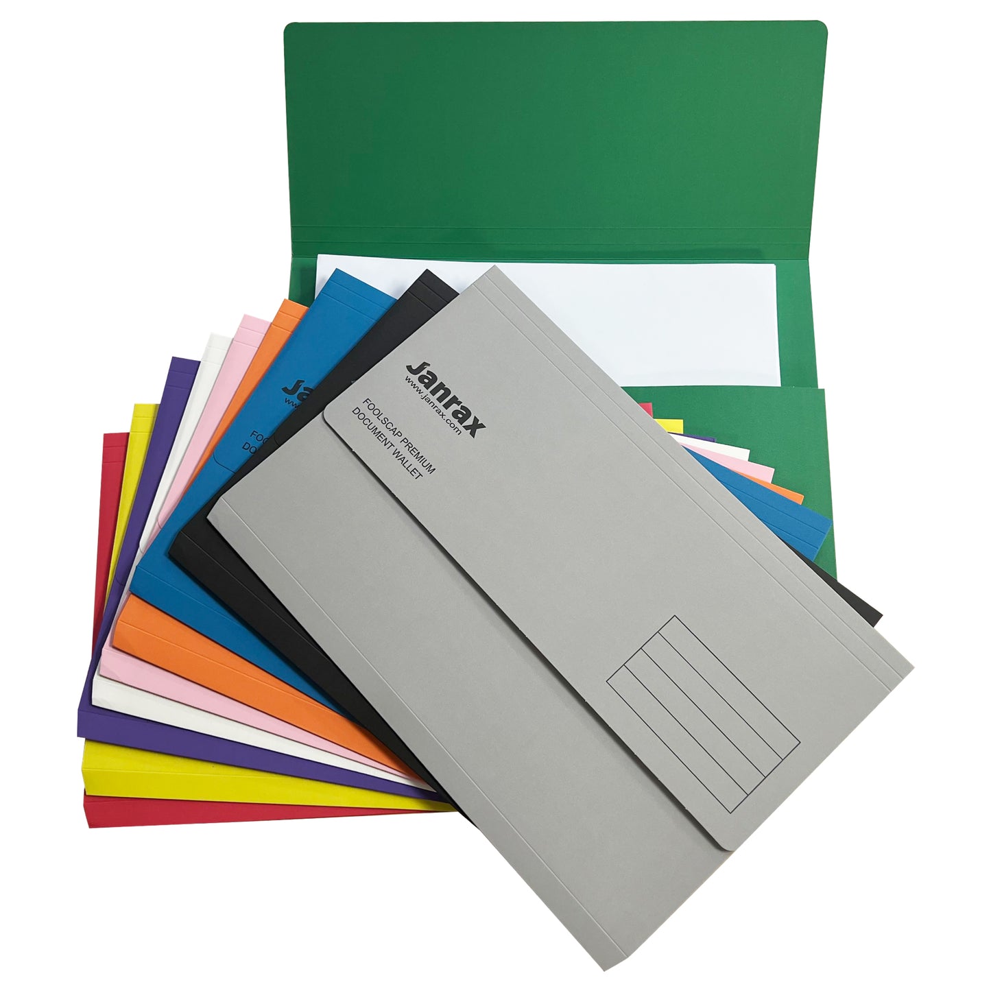 Pack of 10 Assorted Coloured Card Premium Foolscap Document Wallets