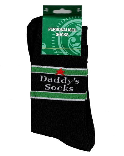 Daddy's Socks Mens Personalised Pair Black & Green One Size Christmas Gift Daddy {DC}
