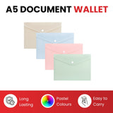 Pack of 12 A5 Light Pastel Blue Soft Touch Plastic Document Wallets with Button Closure