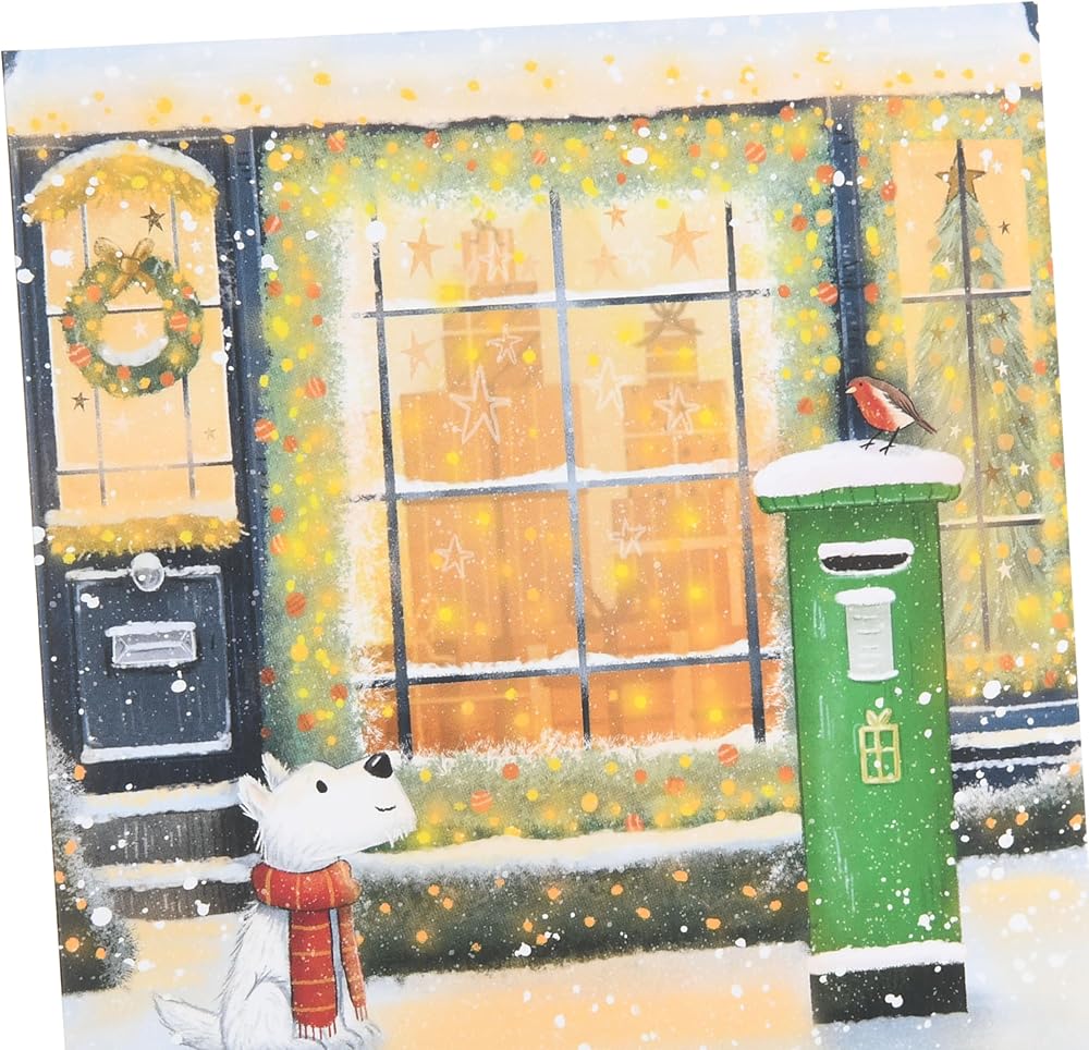 Irish Green Postbox & Dog Design Christmas Card
