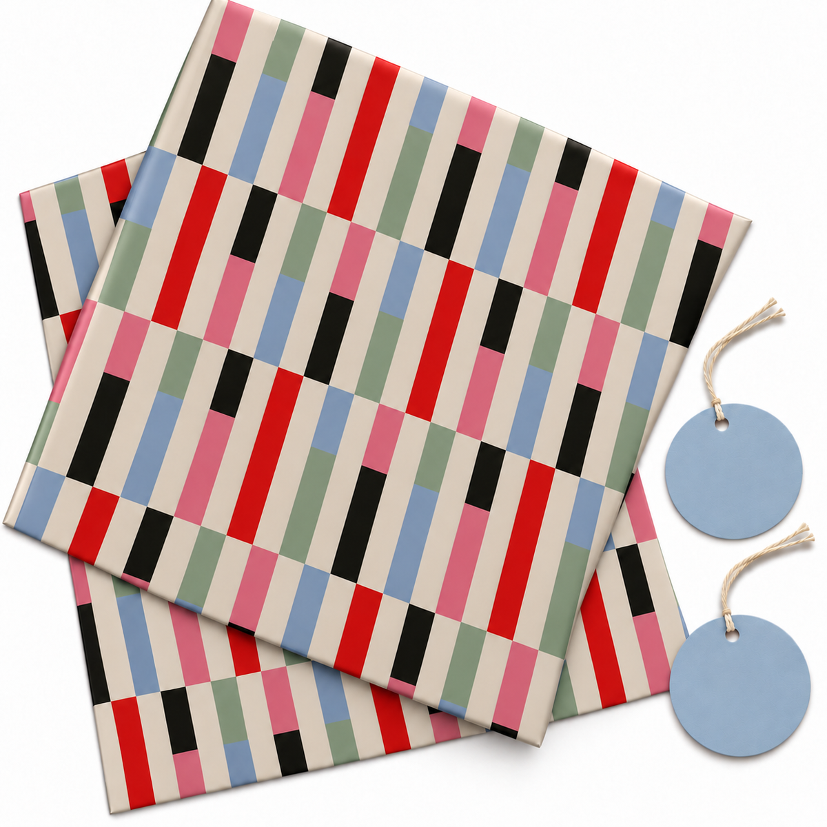 Pack of 2 Confetti Collumns Design 50 x 70 cm Gift Wrap Sheets with 2 Tags - Christmas Birthdays Kids Party Holiday Gifting
