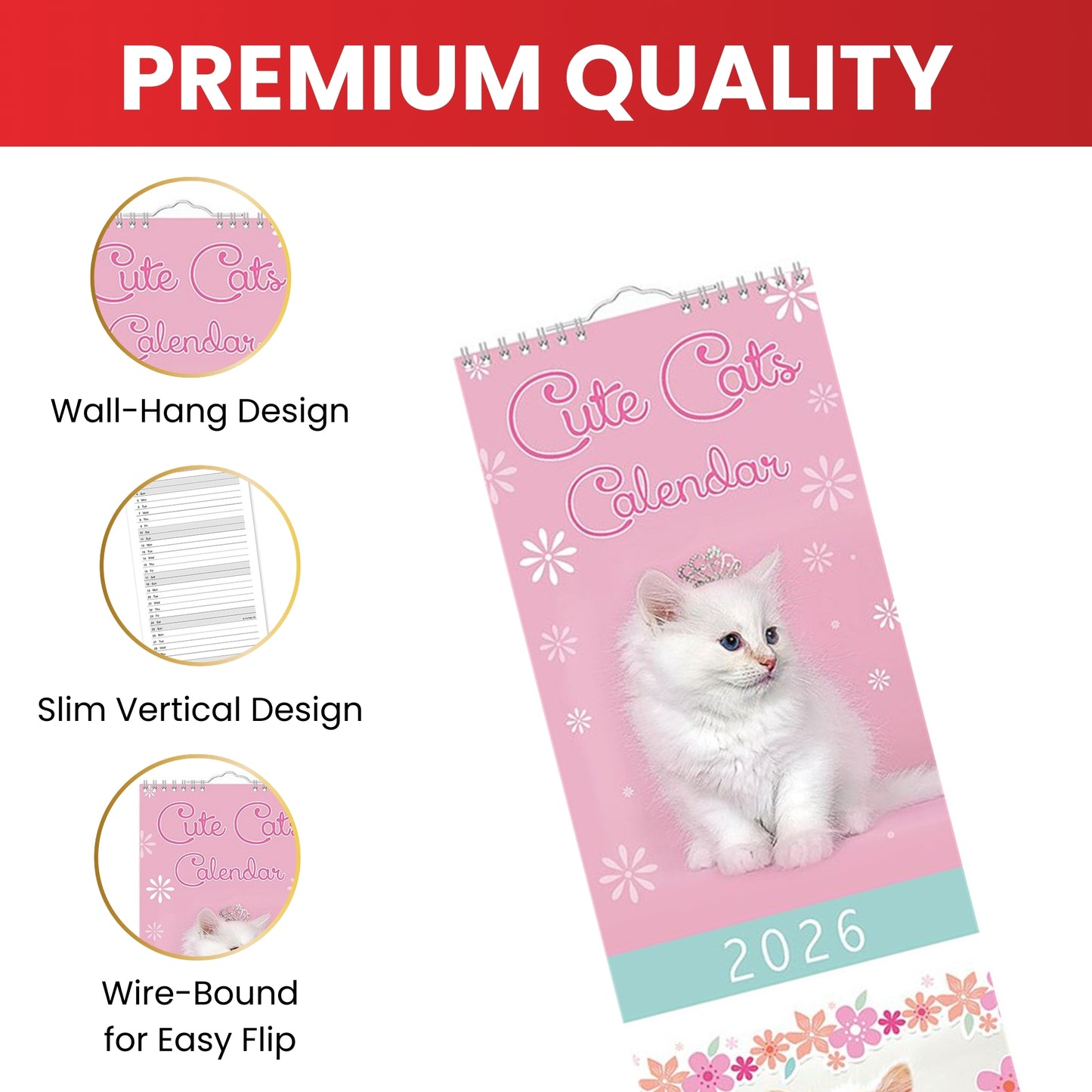 Slim Month To View Calendar 2026 – Photographic Floral – 143mm x 417mm