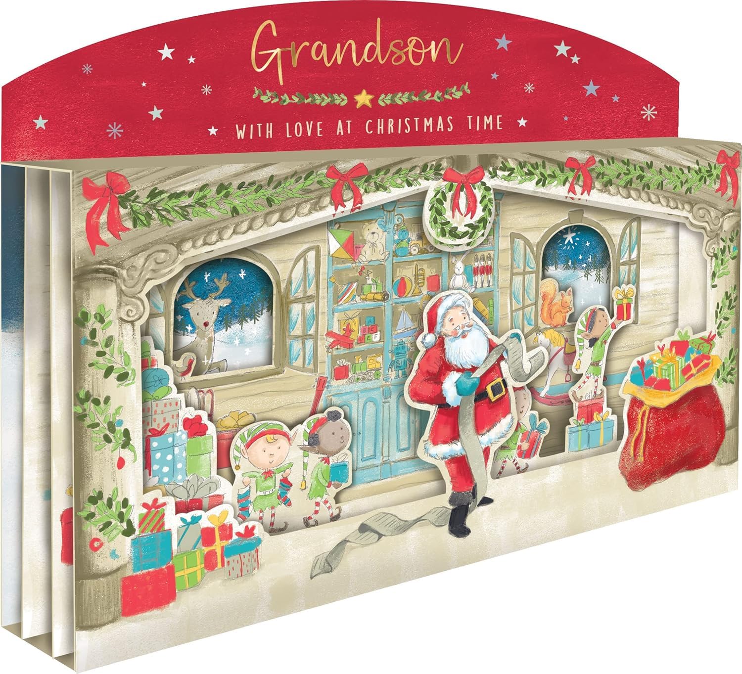 Special Grandson Spectacular 3D Santa Scene Freestanding Christmas Card {DC}