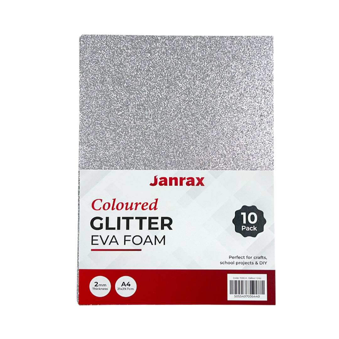 Pack of 10 A4 Silver Glitter EVA Foam Sheets