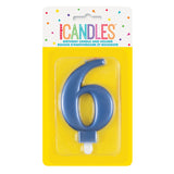 Metallic Blue Number 6 Birthday Candle