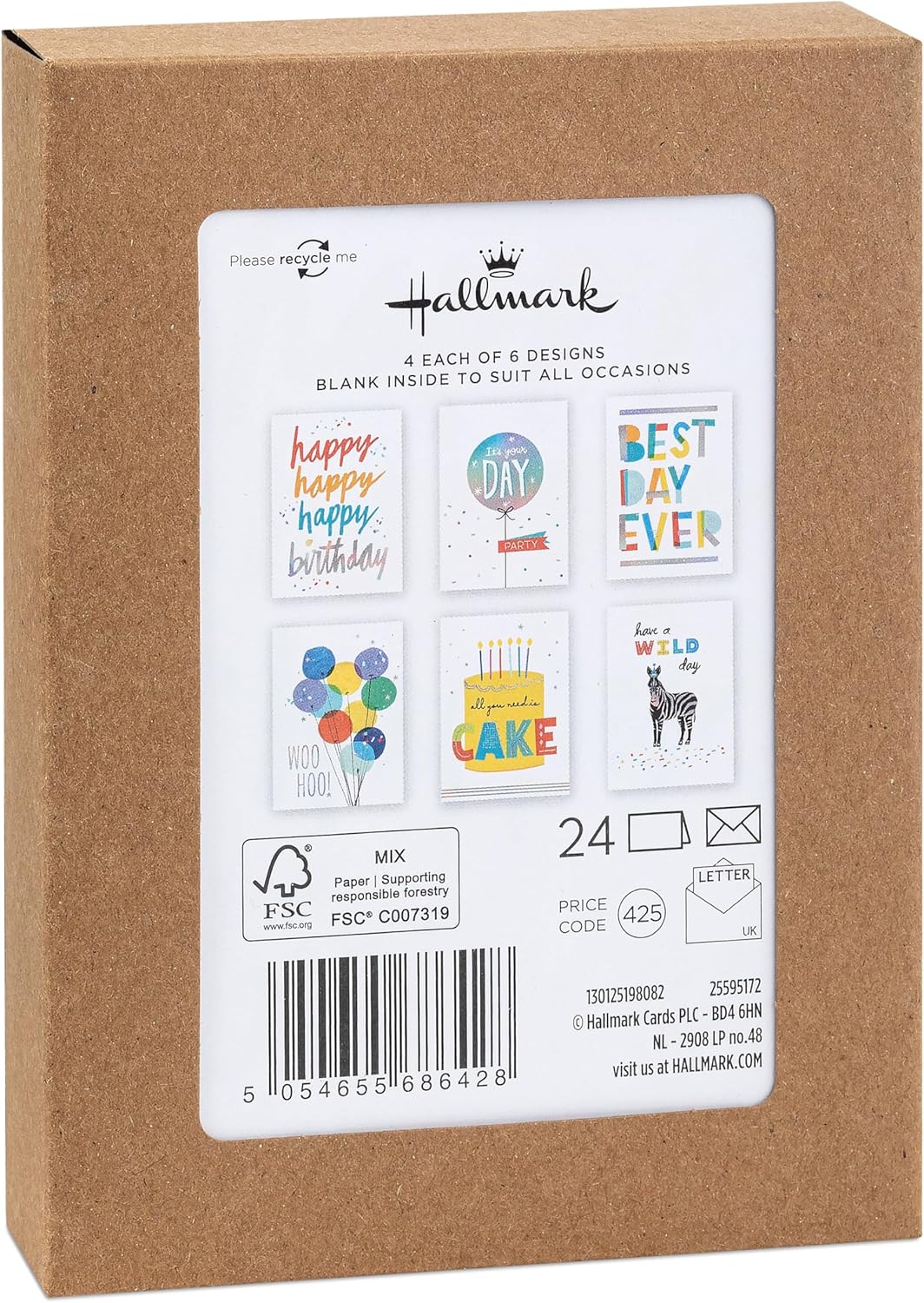 Assorted Multipack Pack of 24, 6 Designs Birthday Cards