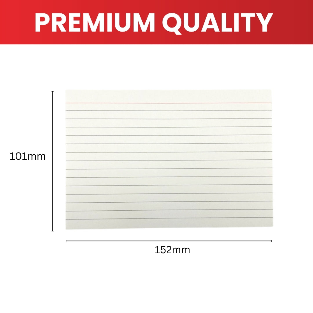Pack of 100 White Ruled 6x4" Record Cards – Lined Study Index Cards for Notes, Revision