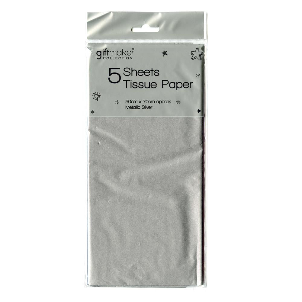 Pack of 5 Sheets Silver Metallic Tissue Paper {DC}