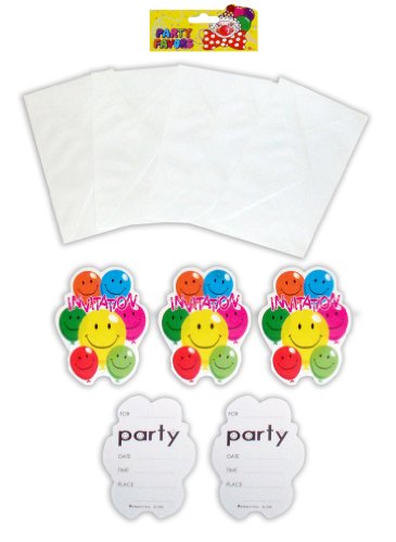 Pack of 5 Invitations Smiling Balloons Birthday Party {DC}