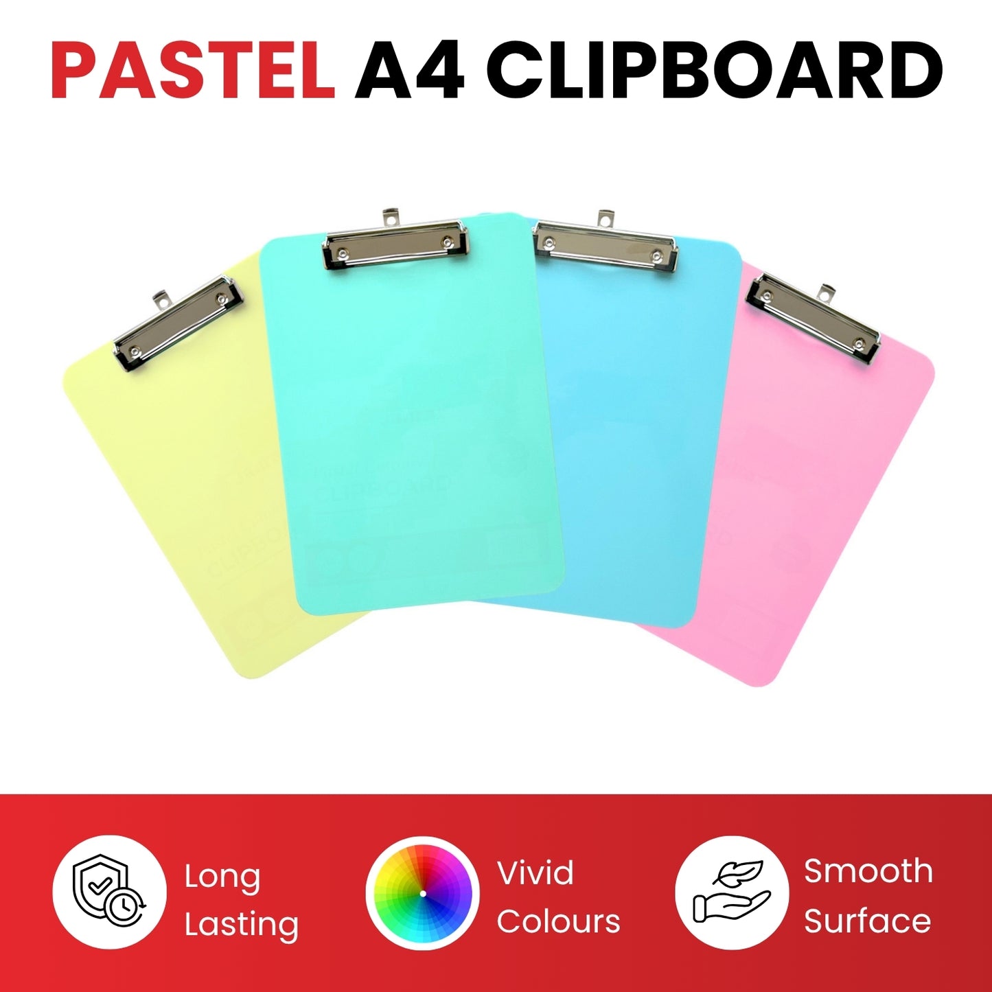 A4 Pastel Yellow Plastic Clipboard with Metal Clip and Round Corner