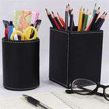 Black PU Leather Pencil Cup for Desktop Stationery Organizer 8 x 11cm