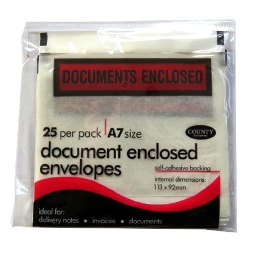Document Enclosed Envelopes - Pack of 25 - Self Adhesive Backing - A7 Size