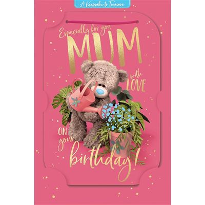 Bear Watering Plants 3D Photo Finish Keepsake Mum Birthday Card