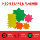 Pack of 50 Assorted Coloured Neon Fluorescent Stars & Flashes in Assorted Size