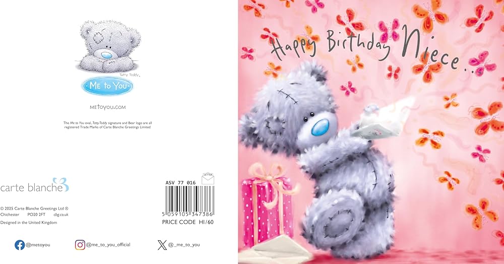 Bear With Butterflies Softly Drawn Niece Birthday Card